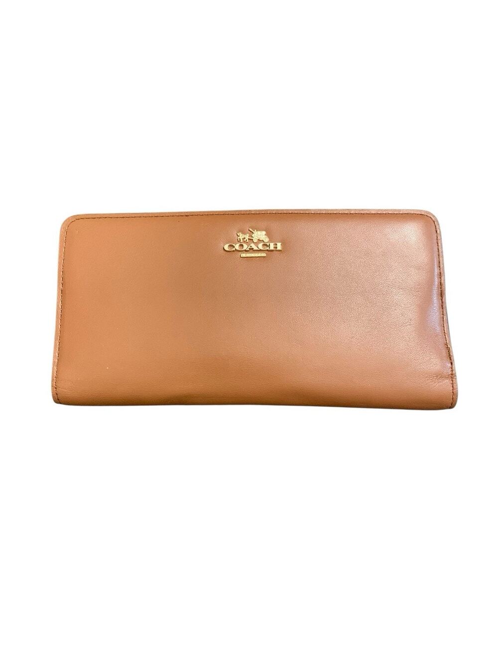 Coach‎ Madison Skinny Leather Wallet 51936 Tan Brown Gold Logo